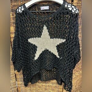 Tina Stephens- Black, Metallic Star‎ Knit Women's Sweater, One Size